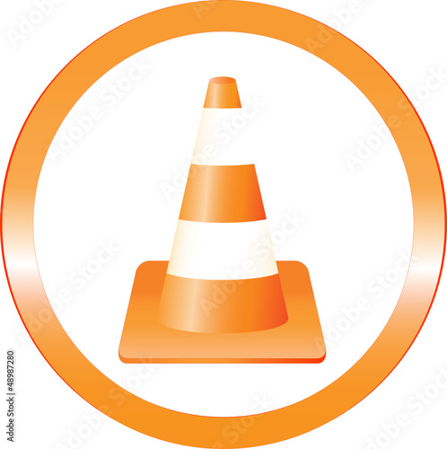 Vector: cone construction danger sign in round frame cone construction danger sign in round frame