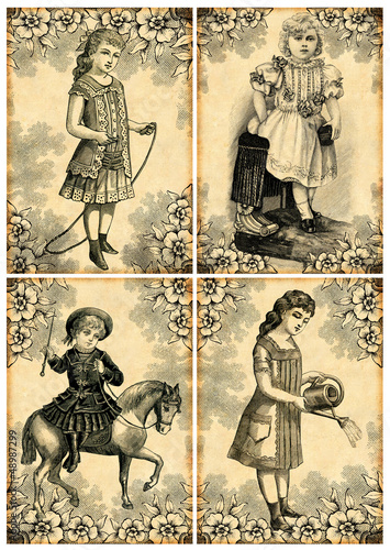 Illustration: 4 vintage postcard 4 vintage postcard