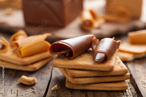 Photo: Norwegian brunost cheese Norwegian brunost cheese