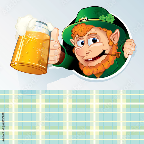 Vector: St.Patrick's Day. Card Template with Funny Leprechaun St.Patrick's Day. Card Template with Funny Leprechaun