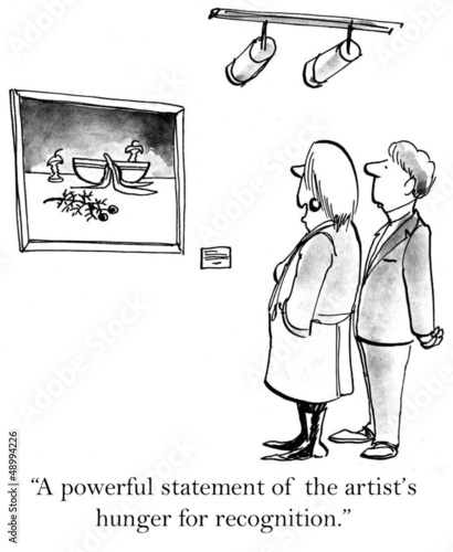 Illustration: Two critics make comments on a painting Two critics make comments on a painting