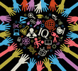 hands with school icons