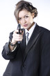 Girl in costume with pistol