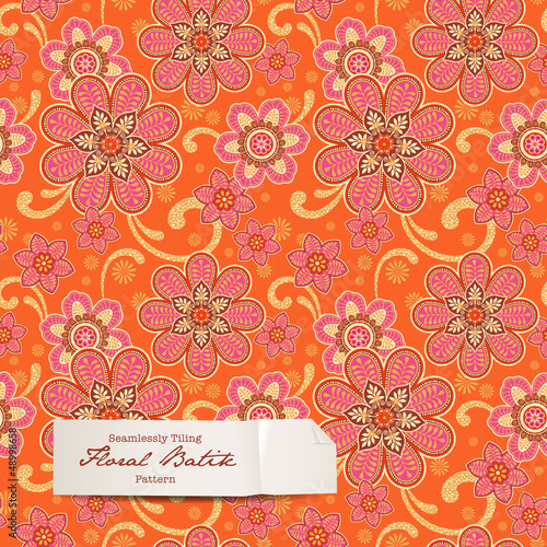 Vector: colorful floral batik pattern (seamlessly tiling) colorful floral batik pattern (seamlessly tiling)