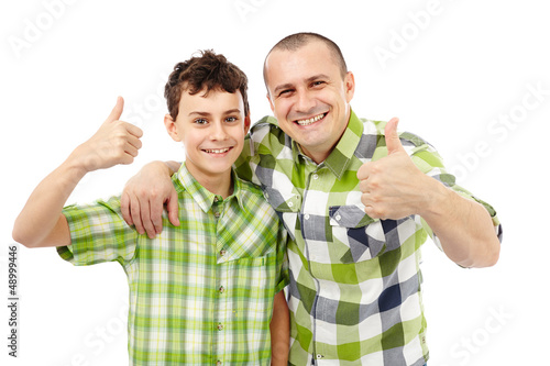 Photo: Father and son thumbs up Father and son thumbs up