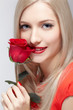 blonde woman with rose