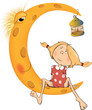 Vektor: The girl and the moon cartoon The girl and the moon cartoon