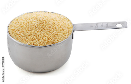 Photo: Cous cous presented in an American metal cup measure Cous cous presented in an American metal cup measure