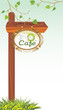 Wooden pointer of a location cafe