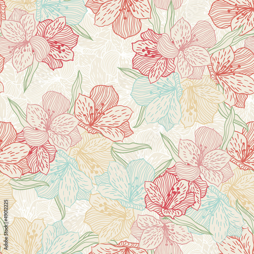 Vector: Abstract vintage seamless flower pattern with orchid. Abstract vintage seamless flower pattern with orchid.