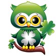 Baby Owl St Patrick Cartoon Gufo Cucciolo con Quadrifoglio