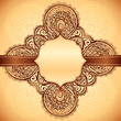 Vintage beige doodle background with ribbon and label