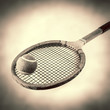 sepia wooden tennis racquet
