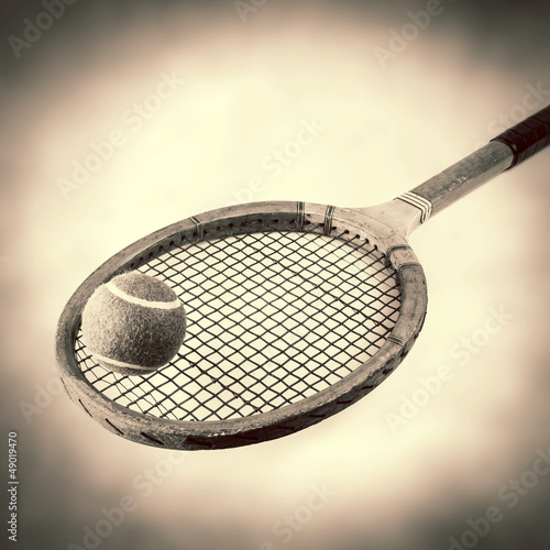 Photo: sepia wooden tennis racquet sepia wooden tennis racquet