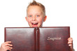 schoolboy proud of his school certificate