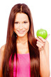 Photo: Happy woman with green apple Happy woman with green apple