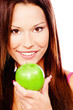Photo: Happy woman with green apple Happy woman with green apple