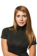 Portrait of young female over white background