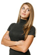 Young beautiful woman looking back over her shoulder