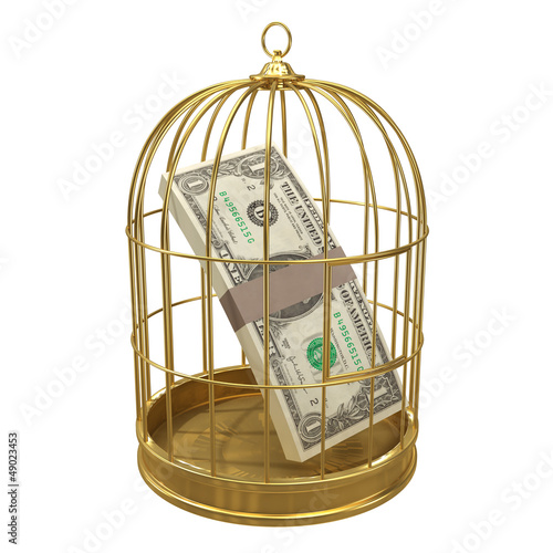 Illustration: Birdcage with dollars inside Birdcage with dollars inside