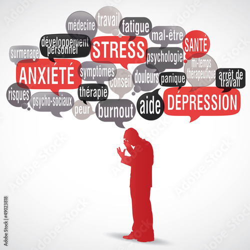 Illustration: nuage de mots bulles silhouette : Stress nuage de mots bulles silhouette : Stress