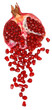 Cut the pomegranate with scattered grain top view