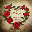 Wreath of roses on a vintage background