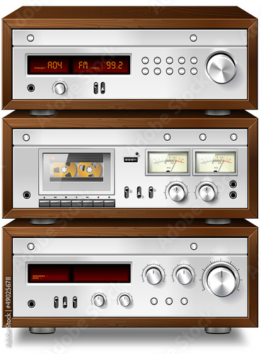 Illustration: Analog Music Stereo Audio Compact Cassette Deck with Amplifier a Analog Music Stereo Audio Compact Cassette Deck with Amplifier a