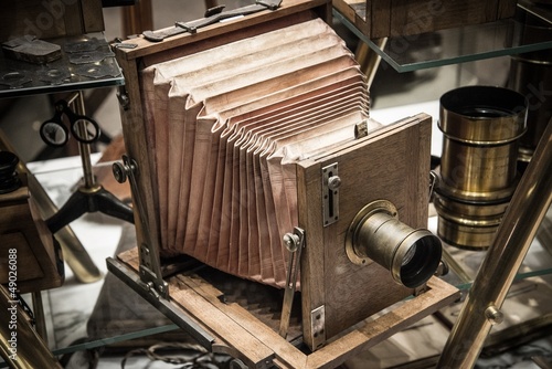 Photo: Retro wooden photo camera Retro wooden photo camera