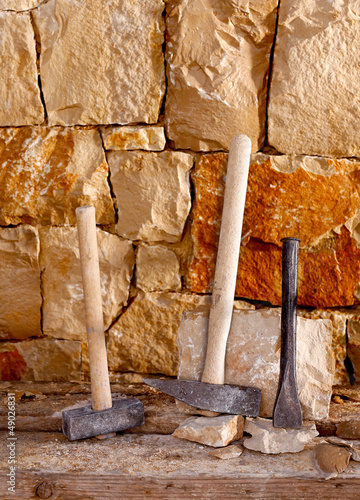 Photo: Hammer tools of stonecutter masonry work Hammer tools of stonecutter masonry work