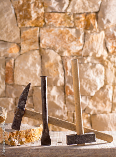 Photo: Hammer tools of stonecutter masonry work Hammer tools of stonecutter masonry work