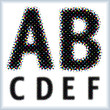 Colorful halftone alphabet. Letter from a to f
