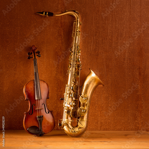 Photo: Classic music Sax tenor saxophone violin in vintage Classic music Sax tenor saxophone violin in vintage