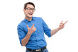 Geeky man pointing