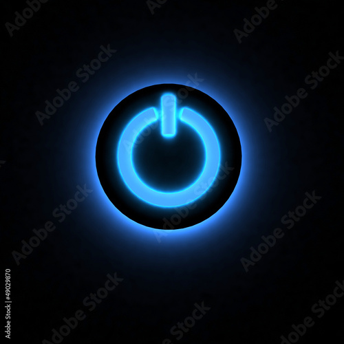 Illustration: 3D power button lighting in darkness. 3D power button lighting in darkness.
