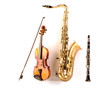 Sax tenor saxophone violin and clarinet in white