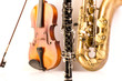 Sax tenor saxophone violin and clarinet in white