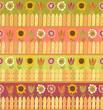 Country seamless pattern with fence and flowers