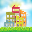 houses symbols on natural landscape