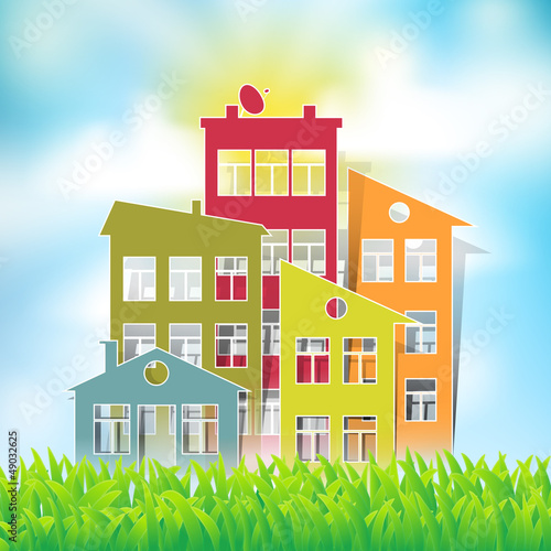 Vector: houses symbols on natural landscape houses symbols on natural landscape