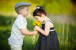 cute boy and girl on summer field