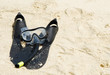 Snorkel equipment on a tropical sandy beach