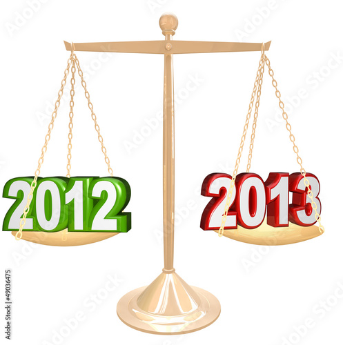 Illustration: 2012 Year Changing to 2013 New Years Scale Balance 2012 Year Changing to 2013 New Years Scale Balance