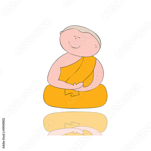 Vector: hand-drawn cartoon character happy buddhist monk hand-drawn cartoon character happy buddhist monk