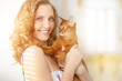 girl with Abyssinian cat