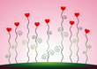 Herzblumen vor rosa Himmel – Vektor und Querformat