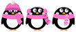Cute pink cartoon penguin set isolated on white