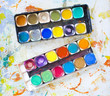 messy water-color paint-box
