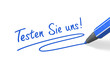 Stift- & Schriftserie: Testen Sie uns! blau