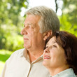 Senior happy couple embracing, outdoors